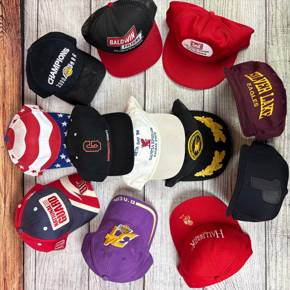 Vintage 12pc Sports, School, & Trucker Snapback Hat Bundle Lot
